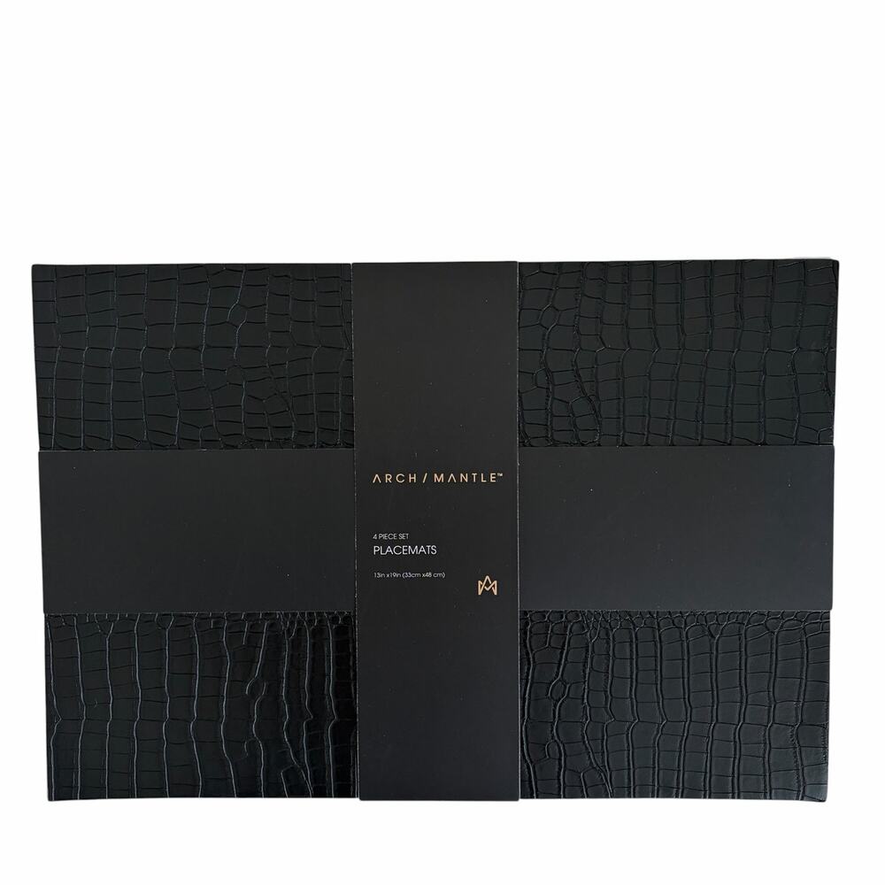 Crocodile Faux Leather Placemats 13x18 Set of 4 Black NEW